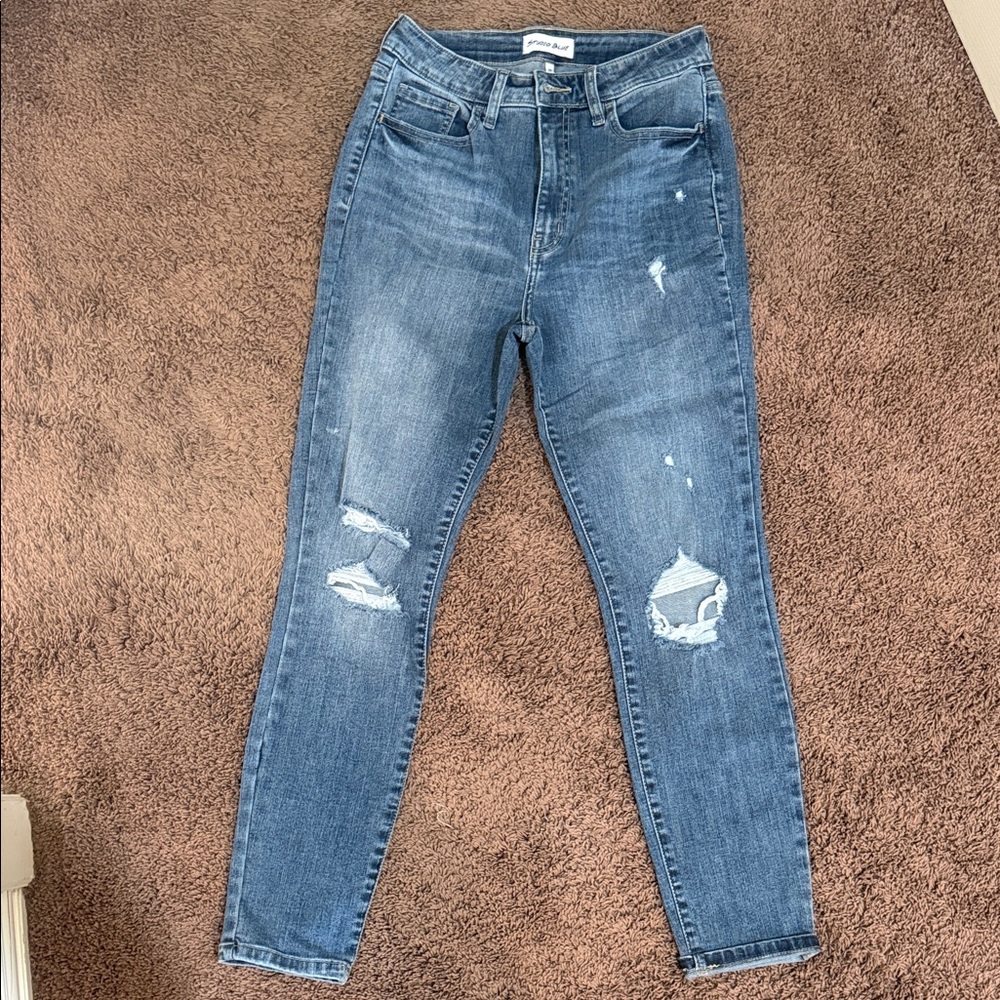 Trendy Blue Distressed Skinny Jeans